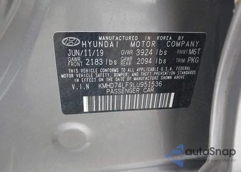 2020 Hyundai Elantra Se z USA, uszkodzony, nr VIN KMHD74LF9LU951536